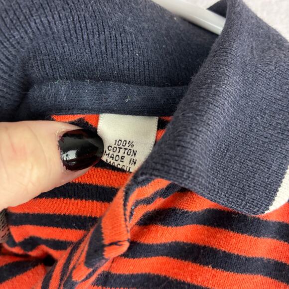 Slazenger Short Sleeve Polo Shirt Mens Large Orange Navy Blue Stripe Golf Casual - Picture 4 of 10